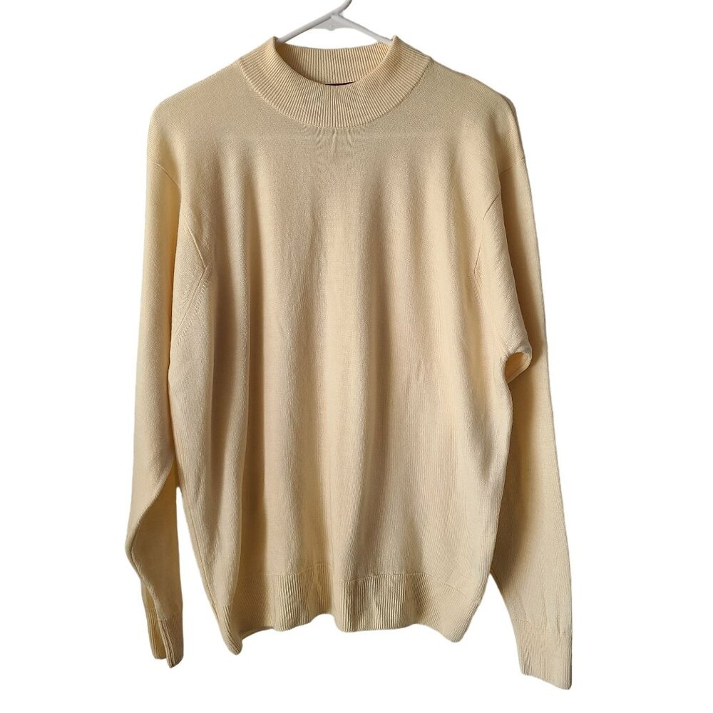 Pitlochry Knitwear Size UK 44 US XL Pure Lambswool Off-White Mock Neck Sweater